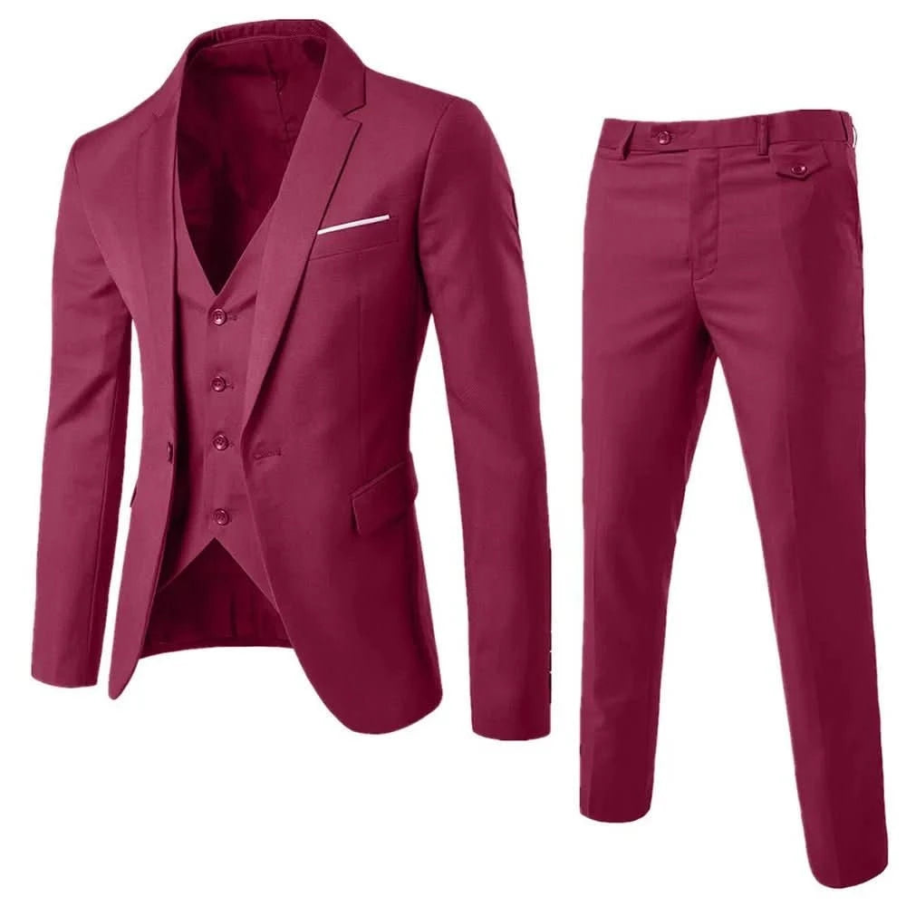 Men Suit Slim 3 - piece Suit Business Wedding Party Jacket Vest - J&L Elegance