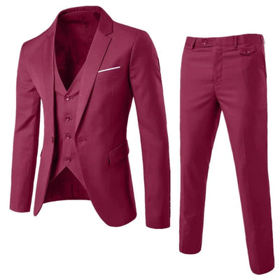 Men Suit Slim 3 - piece Suit Business Wedding Party Jacket Vest - J&L Elegance