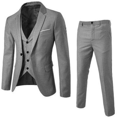 Men Suit Slim 3 - piece Suit Business Wedding Party Jacket Vest - J&L Elegance