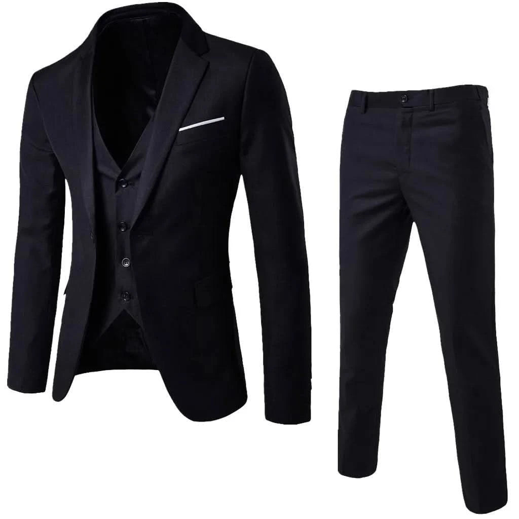 Men Suit Slim 3 - piece Suit Business Wedding Party Jacket Vest - J&L Elegance