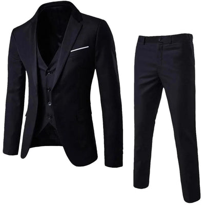 Men Suit Slim 3 - piece Suit Business Wedding Party Jacket Vest - J&L Elegance