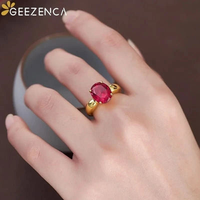 Rosalia – 18K Gold Red Corundum Promise Ring - J&L Elegance