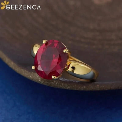 Rosalia – 18K Gold Red Corundum Promise Ring - J&L Elegance